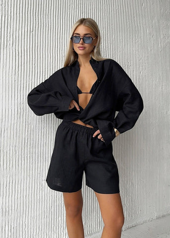 Isla White Linen Shirt and Shorts Set