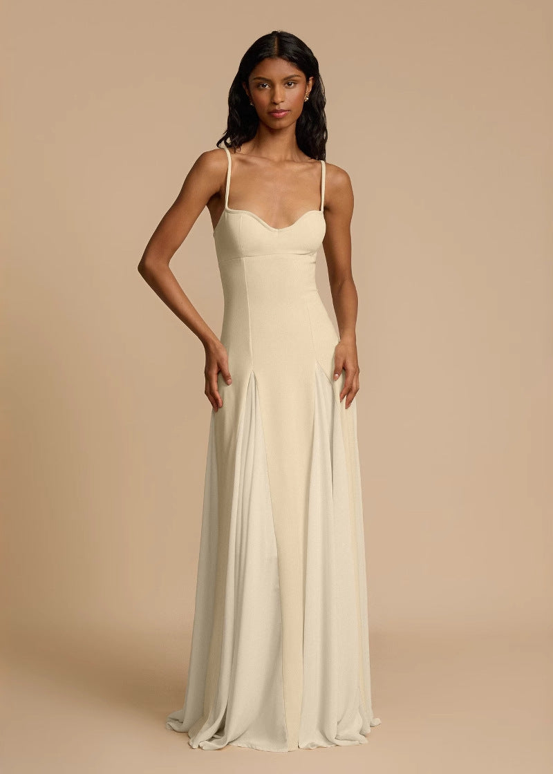 Oyster Bloom Spaghetti Strap Cream Maxi Dress