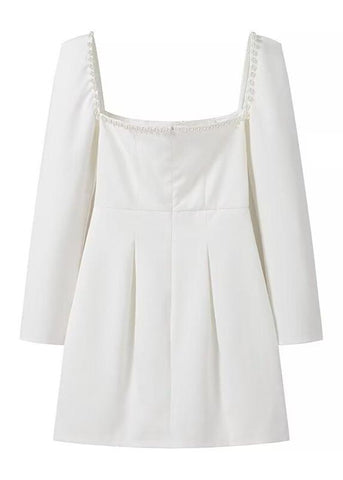 Pearl-Trim Square Neck Mini Dress