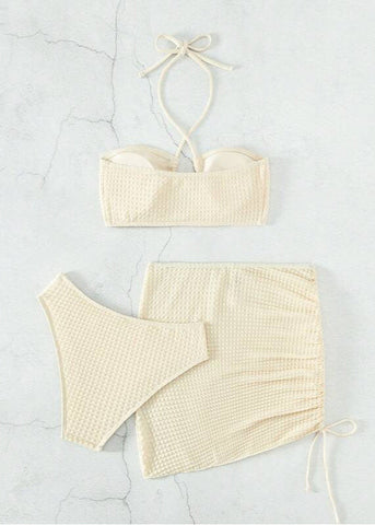 Santorini - TextuRed Halter Three-Piece Swim Set