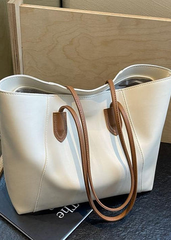 Elara Two-Tone PU Leather Tote Bag with Long Shoulder Straps