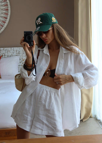 Isla White Linen Shirt and Shorts Set