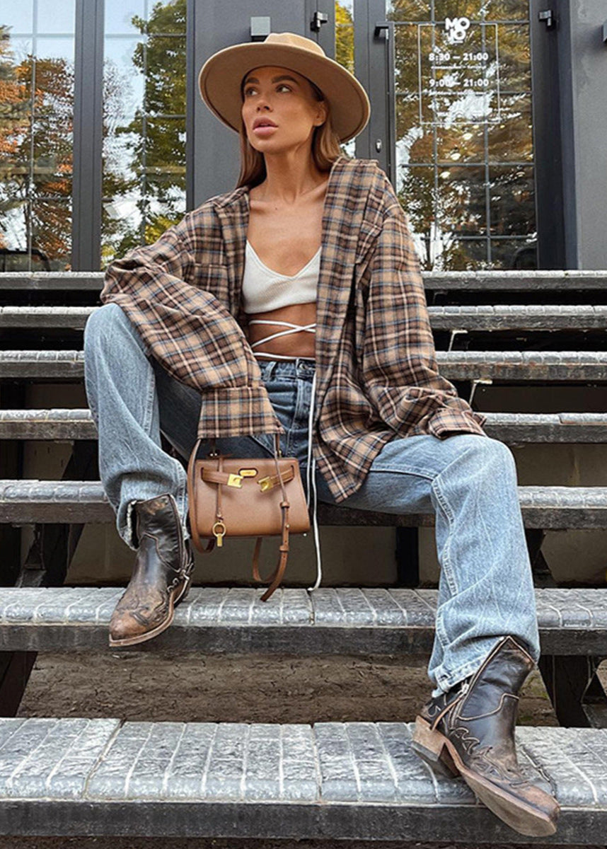 Oversized Plaid Button-Up Shirt