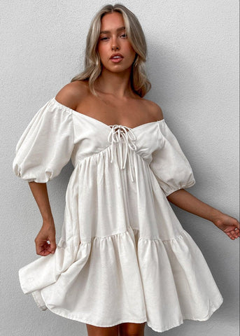 Isla - Off-Shoulder Puff Sleeve Mini Dress