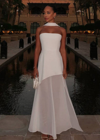 Seraphina Strapless Chiffon Panel Gown with Asymmetrical Drape