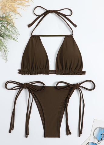 Mocha Strings - Minimalist Triangle One Piece Swimsuit