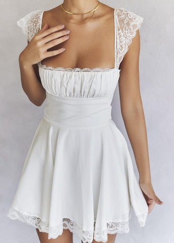 Éloïse Dress White Lace Mini with Corset Back