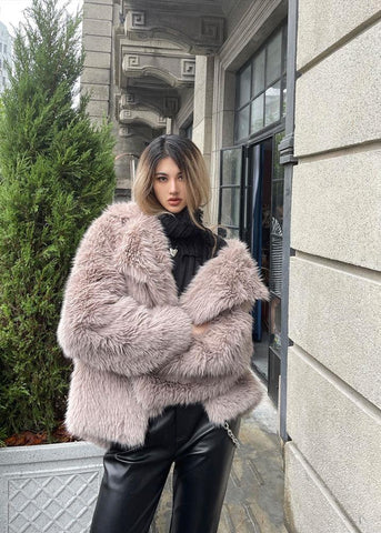 LuxeFox Suit Collar Fur Coat