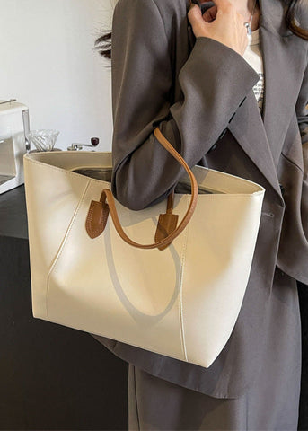 Elara Two-Tone PU Leather Tote Bag with Long Shoulder Straps