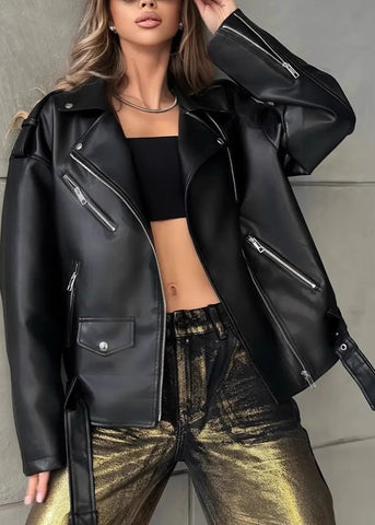 Oversized Faux Leather Biker Jacket