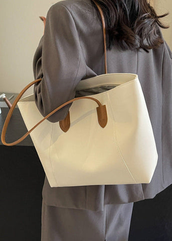 Elara Two-Tone PU Leather Tote Bag with Long Shoulder Straps