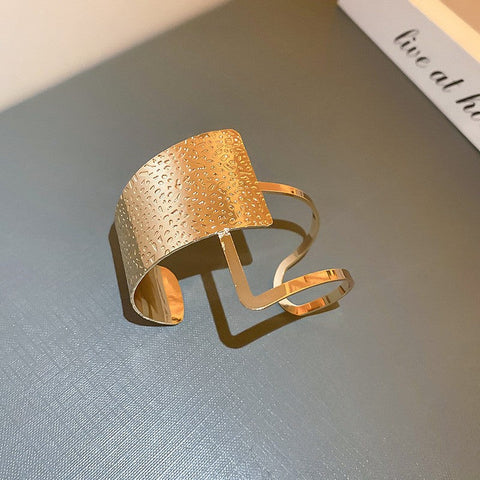 Sculpted Geo Cuff - Textured Gold Open Bracelet