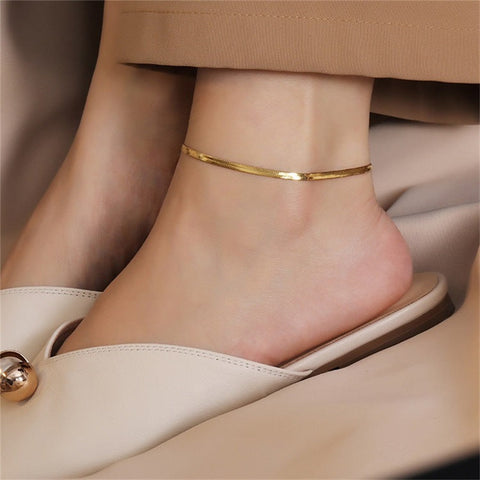 Radiant Gold Herringbone Anklet