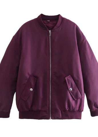 Plum Riot - Oversized Satin Bomber Jacket