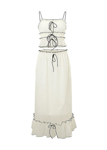 Isla Bow-Tie Ruffle Set Two-Piece Maxi Skirt & Crop Top Ensemble