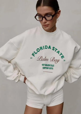 Palm Bay Oversized Graphic Sweatshirt White Crewneck Pullover