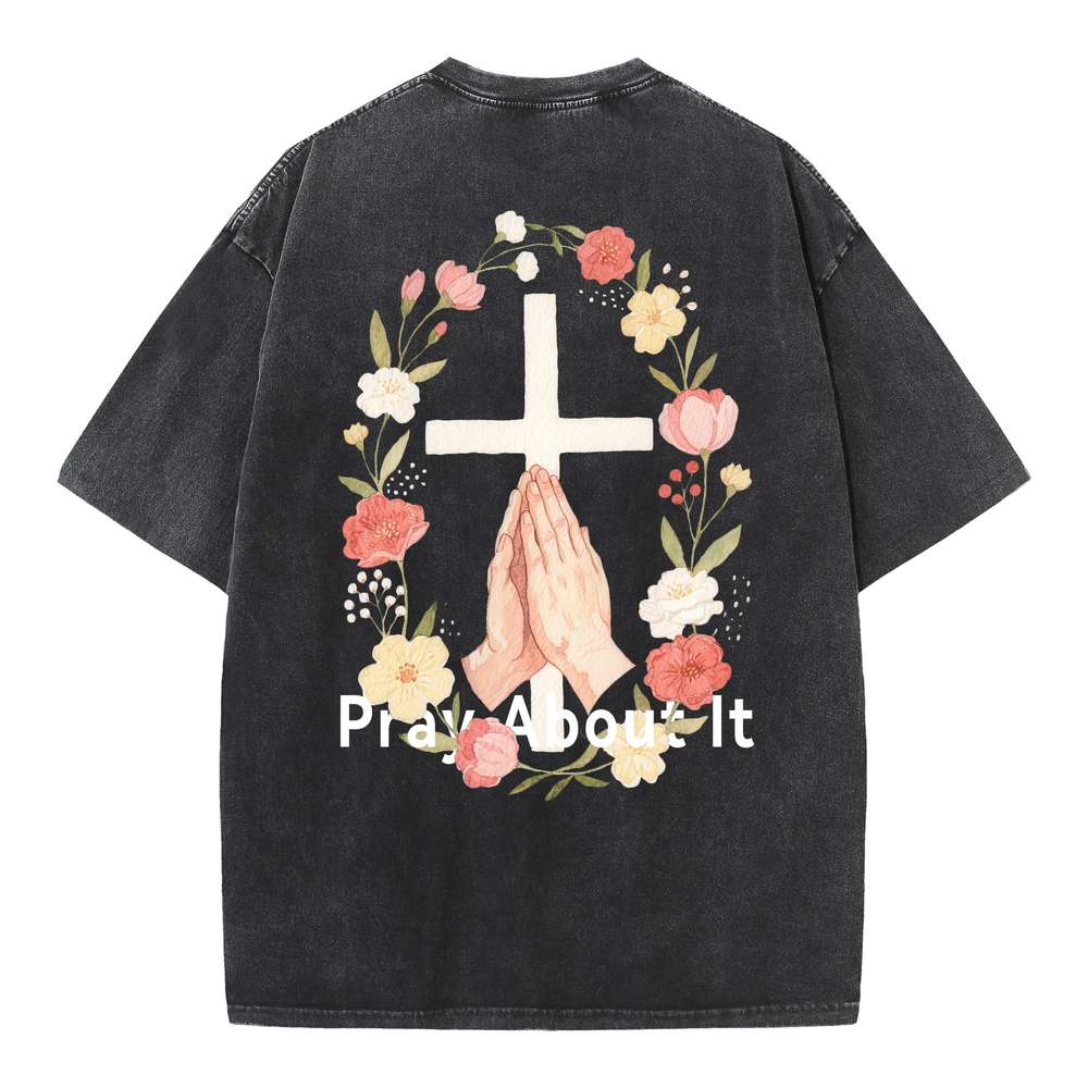 Pray About It Floral Cross Oversized Tee