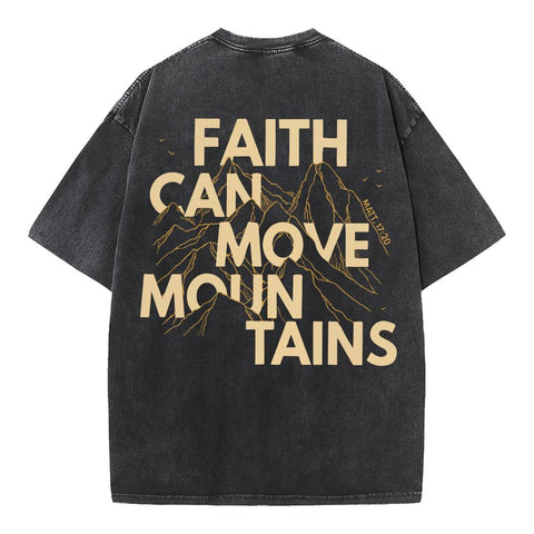 Faith Can Move Mountain Christian Washed T-Shirt