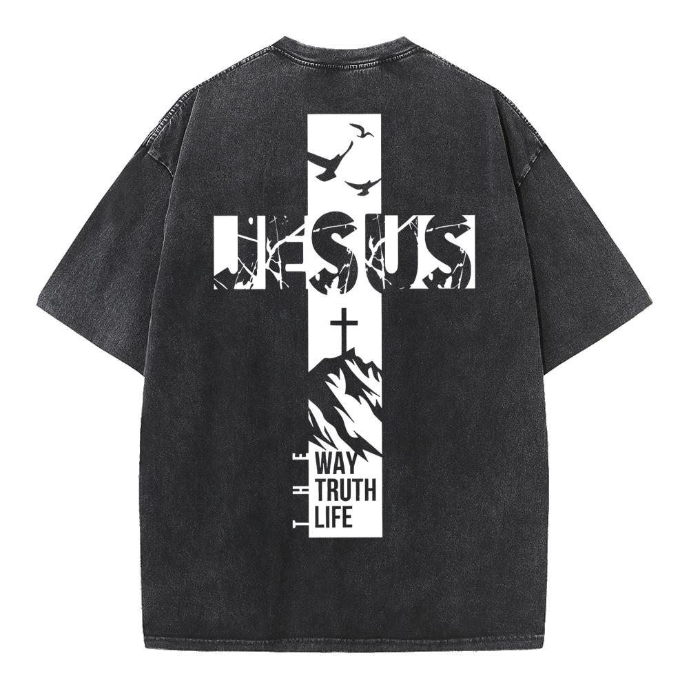 Jesus The Way The Truth And The Life Christian Washed T-Shirt