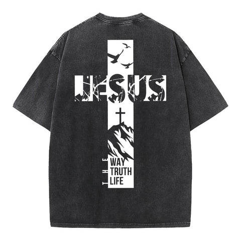 Jesus The Way The Truth And The Life Christian Washed T-Shirt