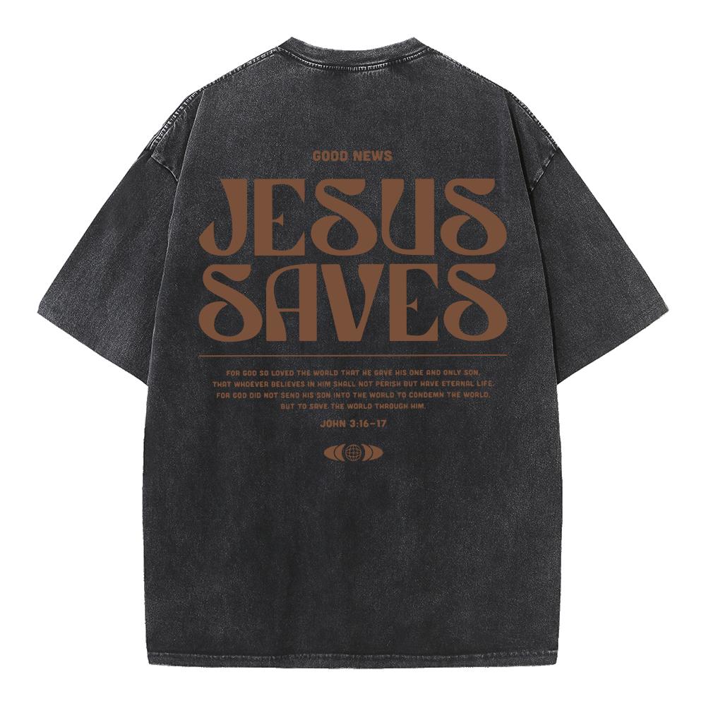 Jesus Saves Christian Washed T-Shirt