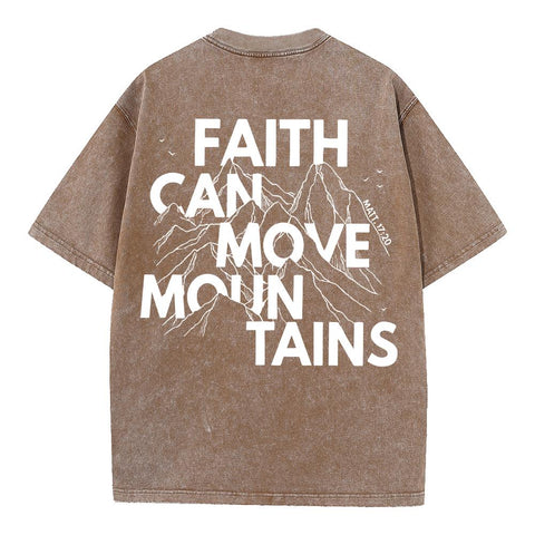 Faith Can Move Mountain Christian Washed T-Shirt