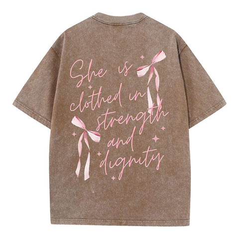 She Is Clothed In Strength And Dignity Christian Washed T-Shirt