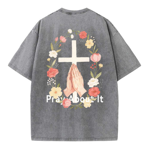 Pray About It Floral Cross Oversized Tee