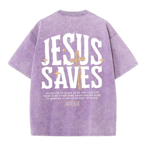 Jesus Saves Chirstian Washed T-Shirt