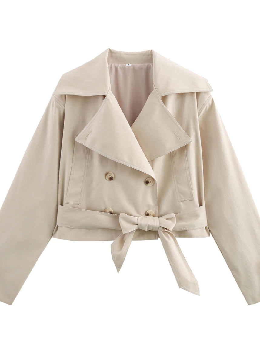 Marceline - Cropped Belted Trench Jacket with Oversized Lapels