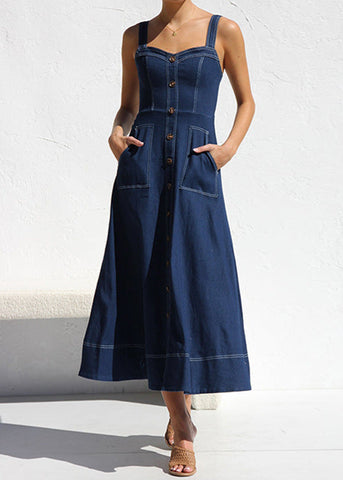 Santorini Indigo - Denim Button-Down Midi Dress