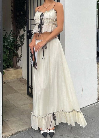 Isla Bow-Tie Ruffle Set Two-Piece Maxi Skirt & Crop Top Ensemble