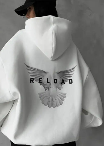 Reload Oversized Hoodie Graphic Back Streetwear Sweatshirt for Women