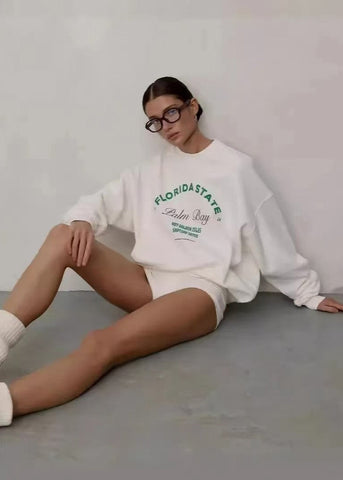 Palm Bay Oversized Graphic Sweatshirt White Crewneck Pullover
