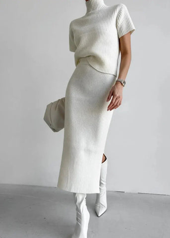 Minimalist Mock Neck Knit Skirt Set