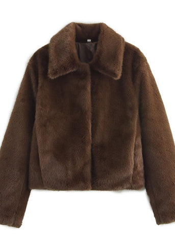 Plush Faux Fur Short Coat Dark Brown