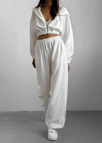 Relaxed Radiance - Zip-Up Hoodie Two-Piece Set