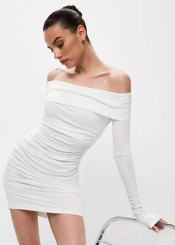 Elegant Off-Shoulder Ruched Bodycon Dress Timeless Chic for Every Occasion
