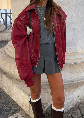 Oversized Red Zipper Jacket