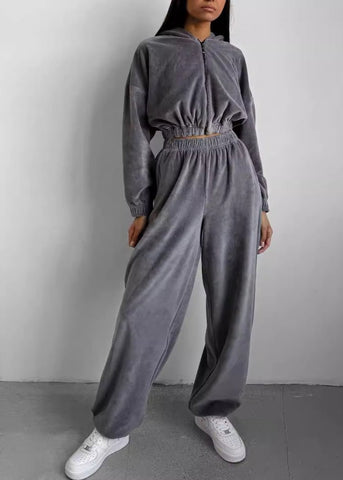 Relaxed Radiance - Zip-Up Hoodie Two-Piece Set