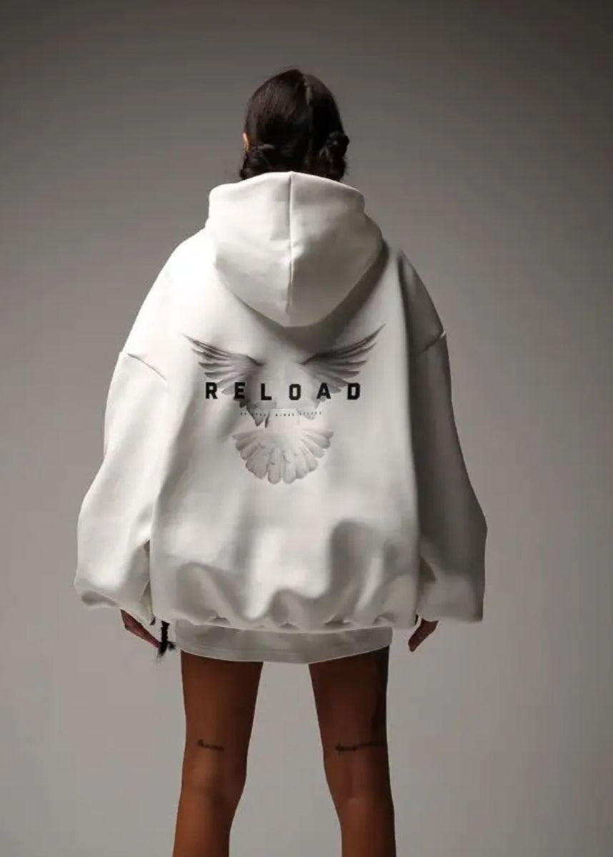 Reload Oversized Hoodie Graphic Back Streetwear Sweatshirt for Women