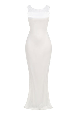 Elegant Illusion Neck Cutout Sleeveless Satin Mermaid Evening Maxi Dress