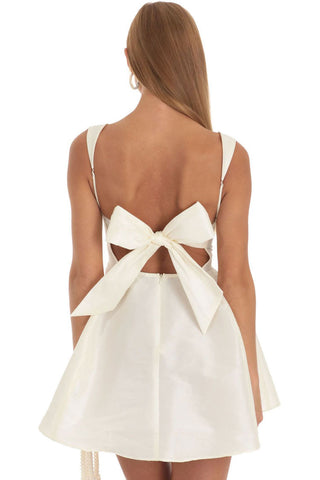 Elegant Square Neck Sleeveless Bow Tie Fit & Flare Party Mini Dress