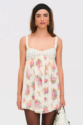 Feminine Floral Print Cut Out Empire Waist Babydoll Summer Mini Sundress