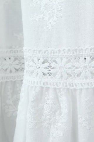Flowy Bow Tie Gathered High Waist Floral Embroidered Cutwork Tiered Maxi Skirt