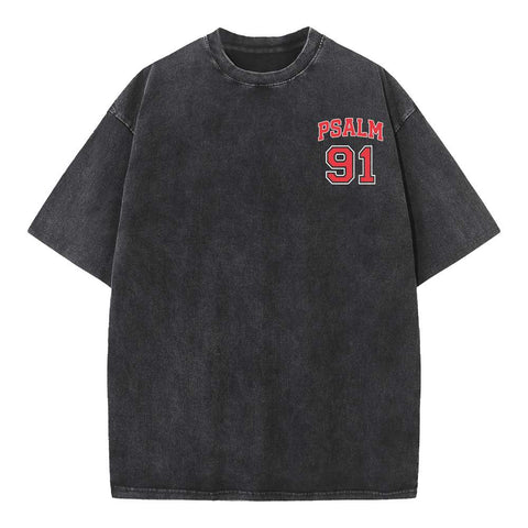 Psalm 91 He Is My Refuge And My Fortress Christian Washed T-Shirt