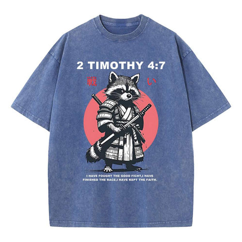 Fought The Good Fight Raccoon Christian Washed T-Shirt