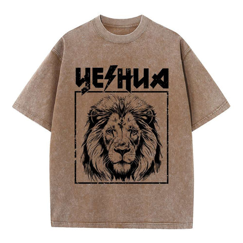 Retro Yeshua Lion Christian Washed T-Shirt