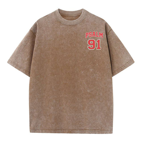 Psalm 91 He Is My Refuge And My Fortress Christian Washed T-Shirt
