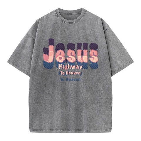 Jesus Highway To Heaven Oversized Washed Tee